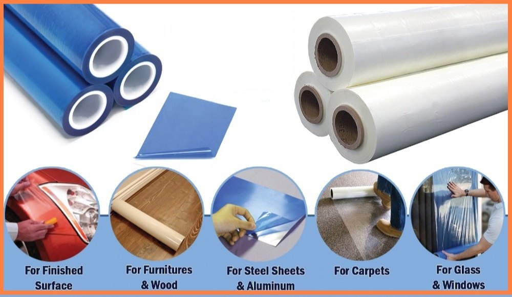 Worker applying surface protection film